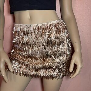 Windsor Rose Gold Beaded Fringe Skort Coachella Festival Glam